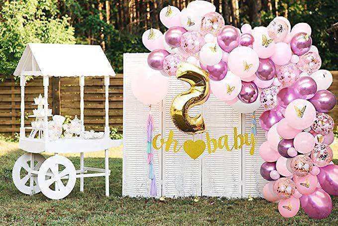 Butterfly Baby Shower Party Decoration Balloon Garland Arch Kit Oh Banner Sticker Girl Birthday Supplies Inflatable Decorations