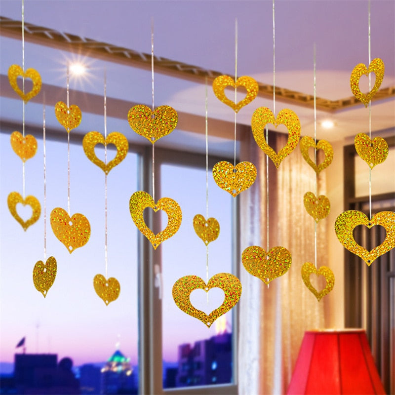 100pcs Red Heart Star Laser Ceiling Sequined Balloons Pendant Valentine Day Decoration Romantic Anniversary Wedding Supplies PartyDecorHQ