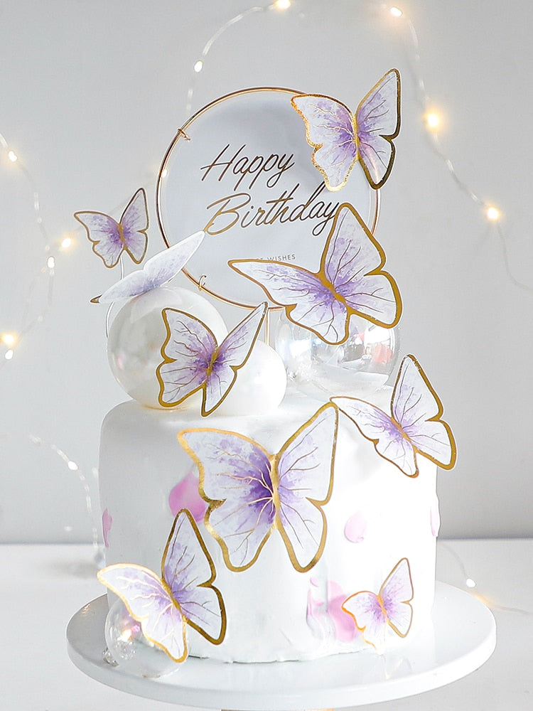 Happy Birthday Butterfly Theme Cake ToppersHandmade Painted Wedding Party Decoration Baking Supplies Gift 