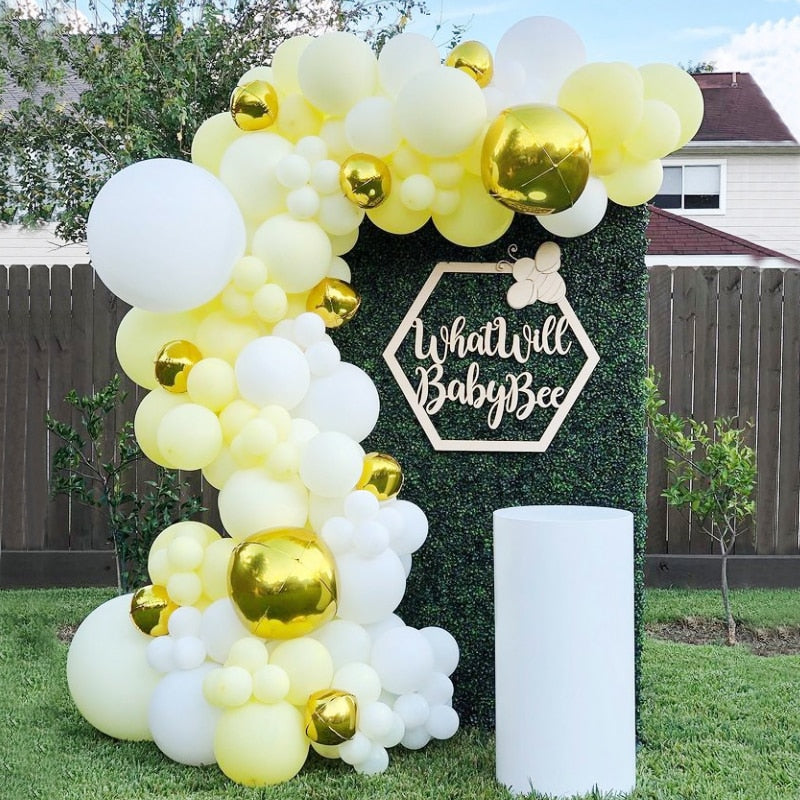 Macaron Latex Balloons Arch Set Yellow White Gold Balloon Garland Baby Baptism Shower Wedding Birthday Party Balloon Decoration PartyDecorHQ