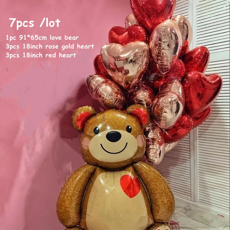 Love Heart Bear Foil Balloons cm Happy Birthday Valentine’s Day Party Decor Air Helium Globos Wedding Decorations Kids Toys 