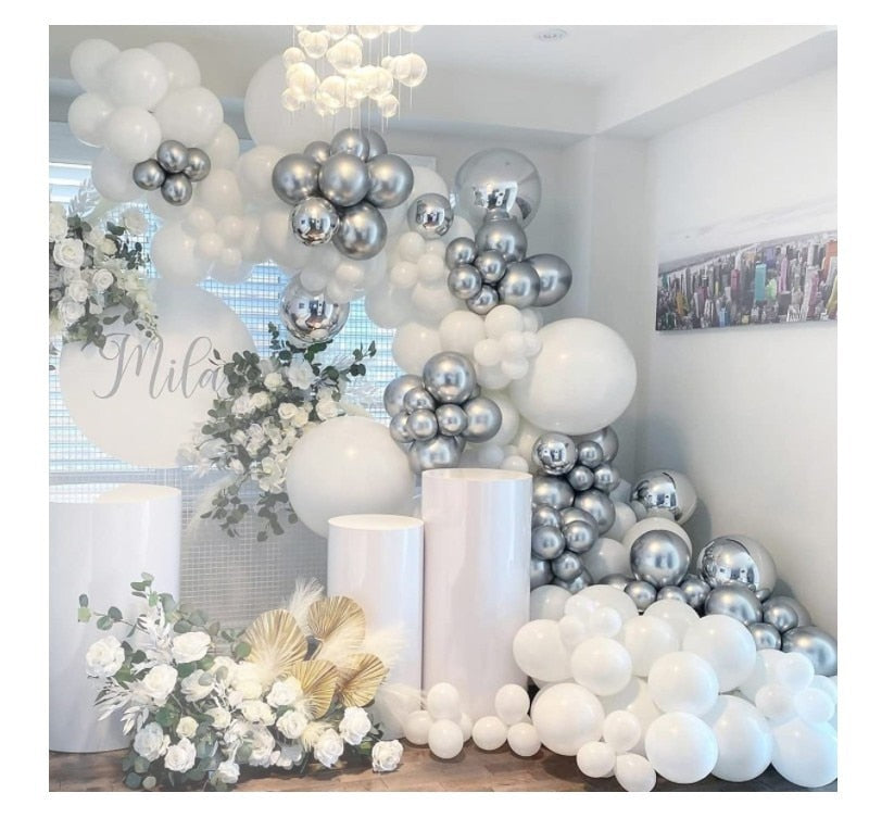 White Silver Wedding Party Supplies Balloon Garland Arch Kit for Birthday Graduation Anniversary Baby Shower Party Decoration PartyDecorHQ