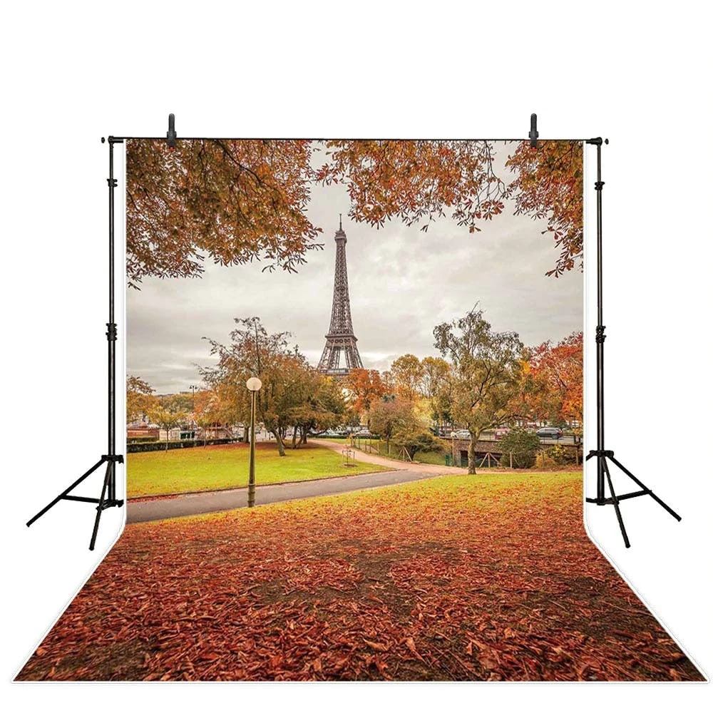 Autumn Fall Photography Backdrop Eiffel Tower Maple Leaves Beautiful Park Paris Background Photophone Photo Studio 