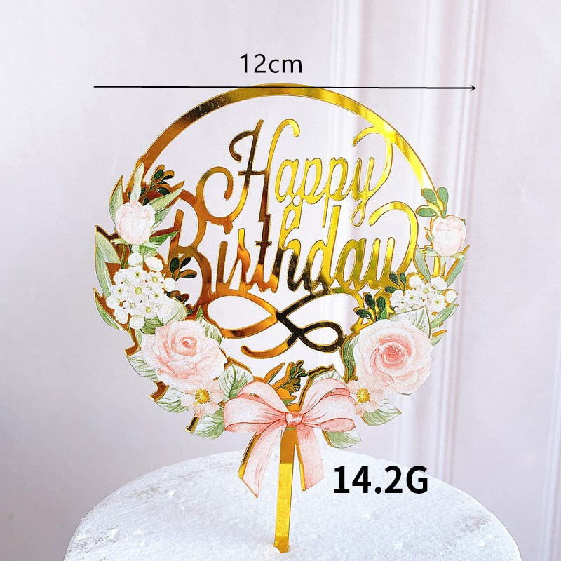 Rose Gold Birthday Party Cake Decorating Tools Happy Girl Boy Acrylic Topper Baby Shower Dessert Accessories 