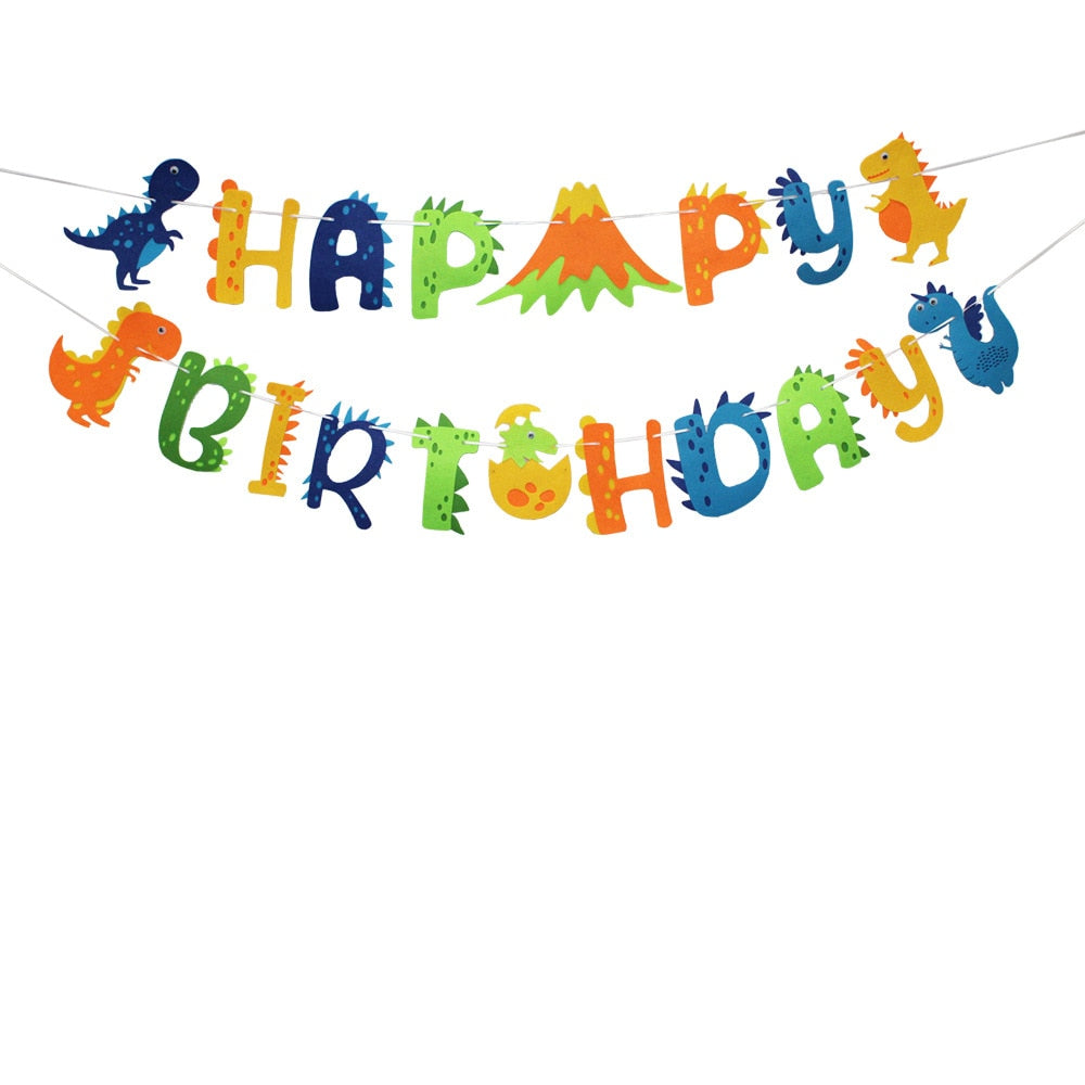 Dinosaur Theme Birthday Party Banner Happy Cake Topper Boy Girl Supplies 