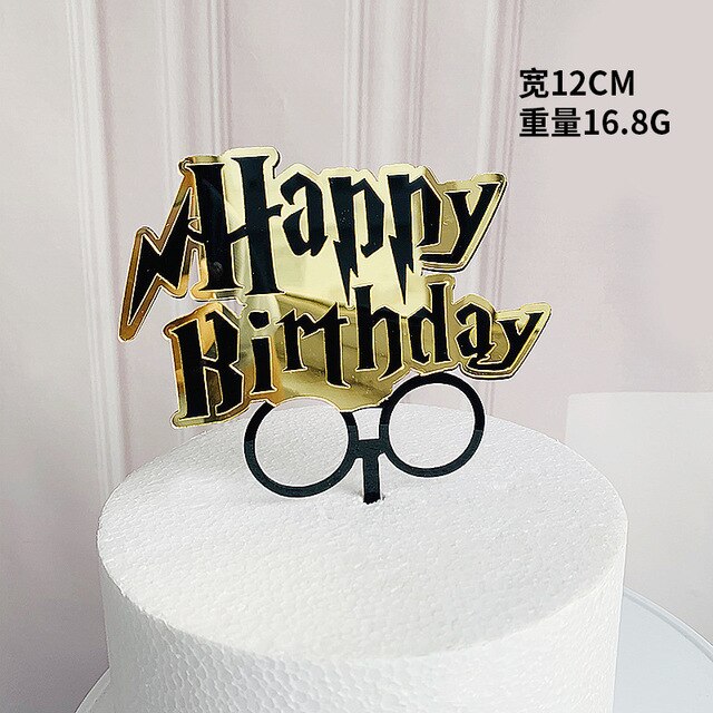 Glasses Acrylic Happy Birthday Cake Topper Gold Toppers Decor Baby Party Decorations Shower 