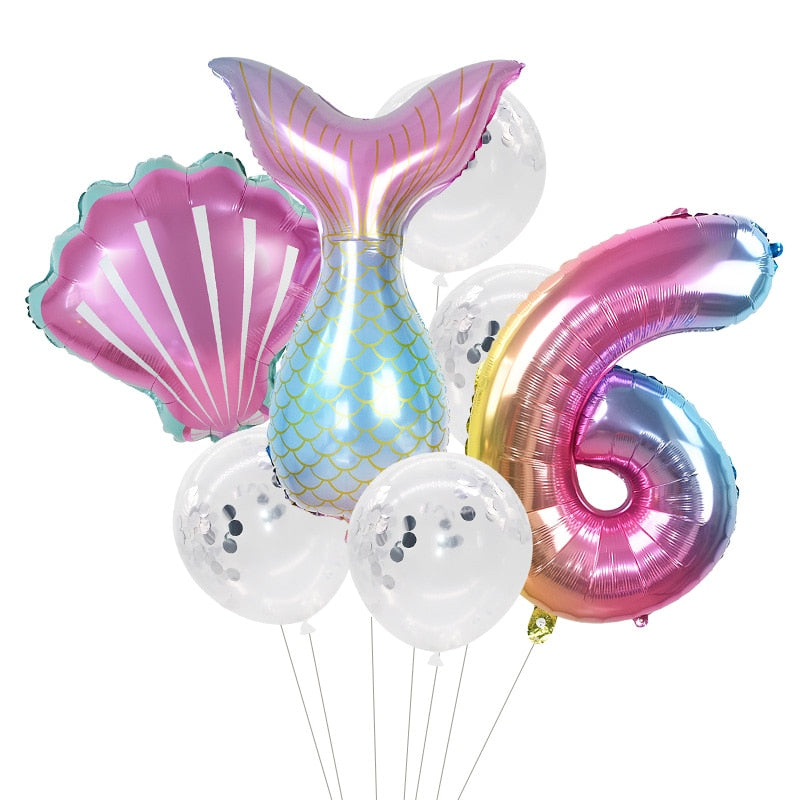 Pcs/Set Mermaid Party Number Foil Balloon Combination Baby Shower Birthday Decorations Helium Balloons 