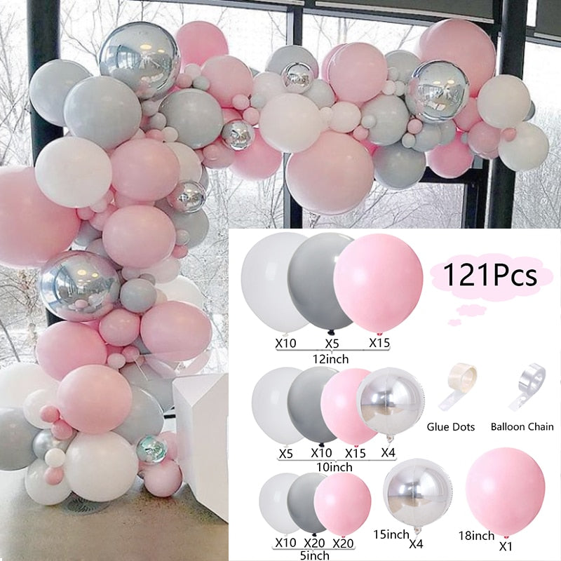 Pcs Balloons Arch Set White Gray Pink Silver Balloon Garland Birthday Party Baby Baptism Shower Wedding Decoration Inflatable Decorations