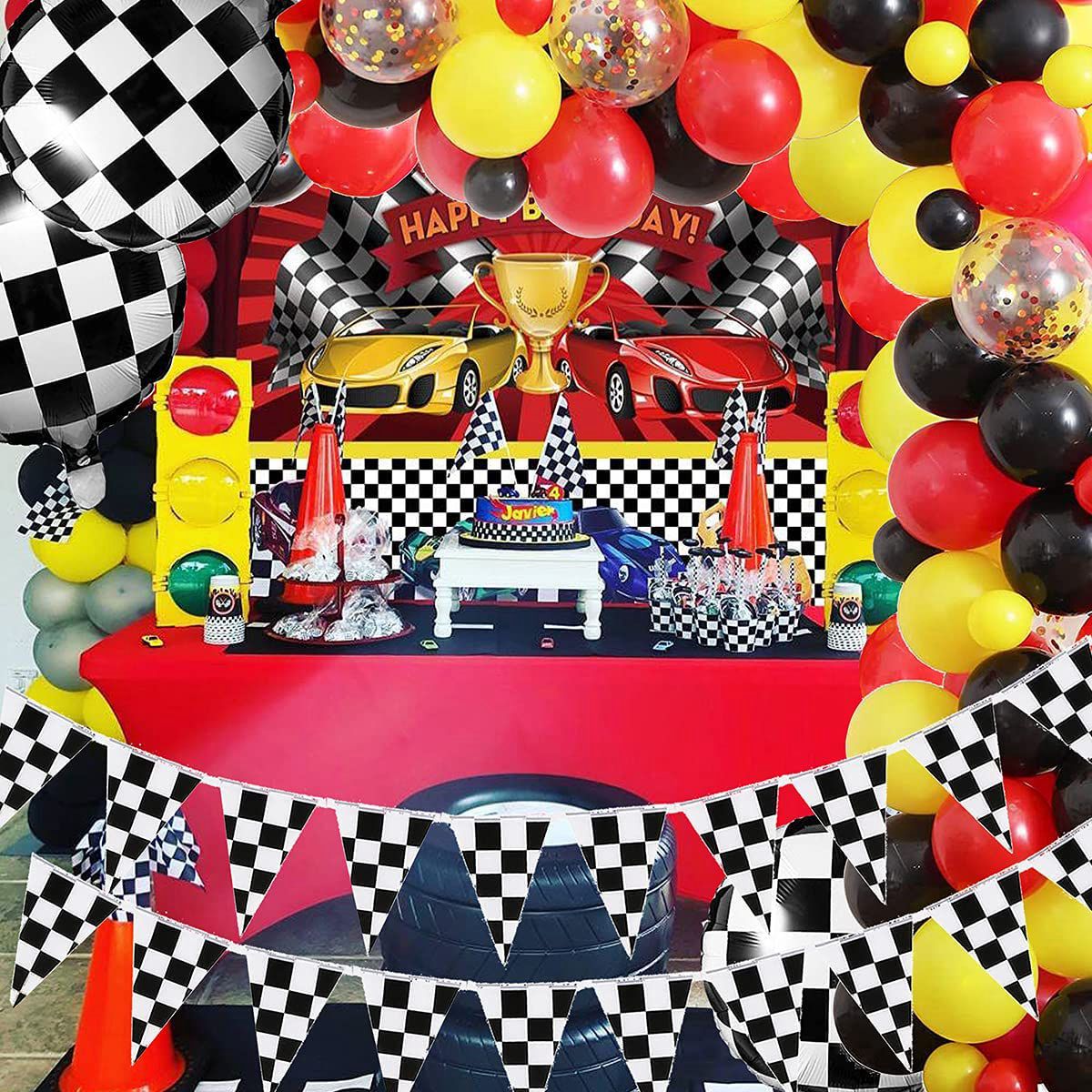 Racing Theme Birthday Party Decoration Balloon Garland Arch Kit Black Red Yellow Kids Baby Shower Supplies Inflatable Decorations