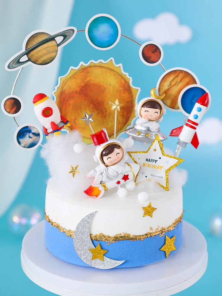 Astronaut Cake Topper Space Universe Planet Series Toppers Outer Birthday Party Dessert Props Festive Decoration 