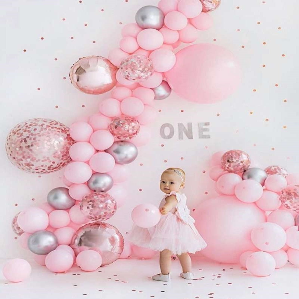 pcs Girls Theme Party Baby Pink Silver chrome Balloons Arch Rose Gold confetti Balloon wedding Birthday Decoration Balao 