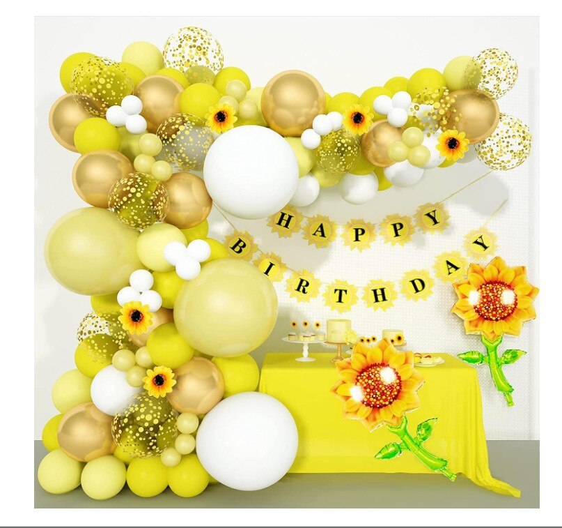 142 Pcs Sunflower Theme Birthday Party Decoration for Girls Birthday Supplies with Yellow Balloon Arch Set Artificial Sunflower PartyDecorHQ