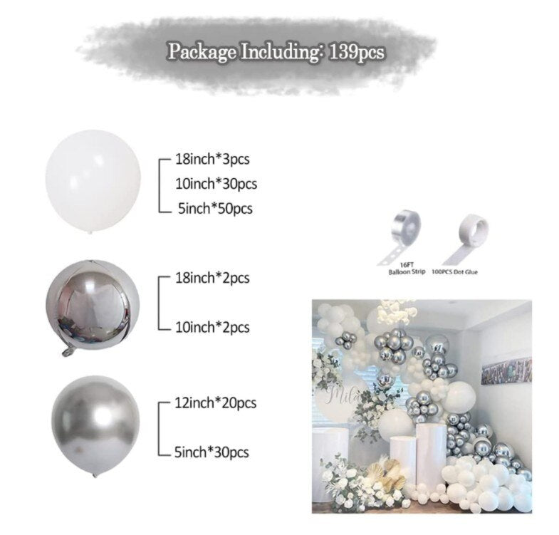 White Silver Wedding Party Supplies Balloon Garland Arch Kit for Birthday Graduation Anniversary Baby Shower Party Decoration PartyDecorHQ