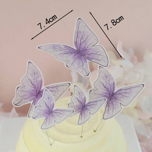 Butterflies Feathers Chiffon Moon Boat Girl Lace Flower Acrylic Cake Topper Happy Birthday Wedding Party Decoration Love Gift 