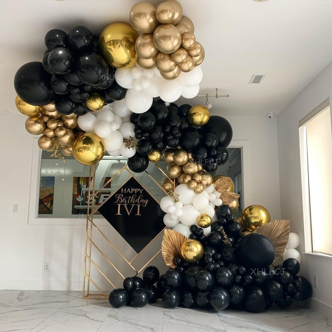 Black Gold Metalic Balloon Garland Arch 4D Ballons Baby Shower Birthday Party Decoration Chrome Kids Globos Wedding Decor Balon PartyDecorHQ