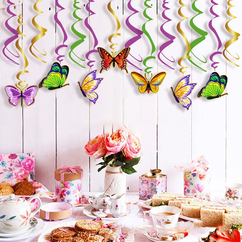 Butterfly Themed Party Decoration Hanging Swirls Balloons Set Girls st rd Birthday Supplies 