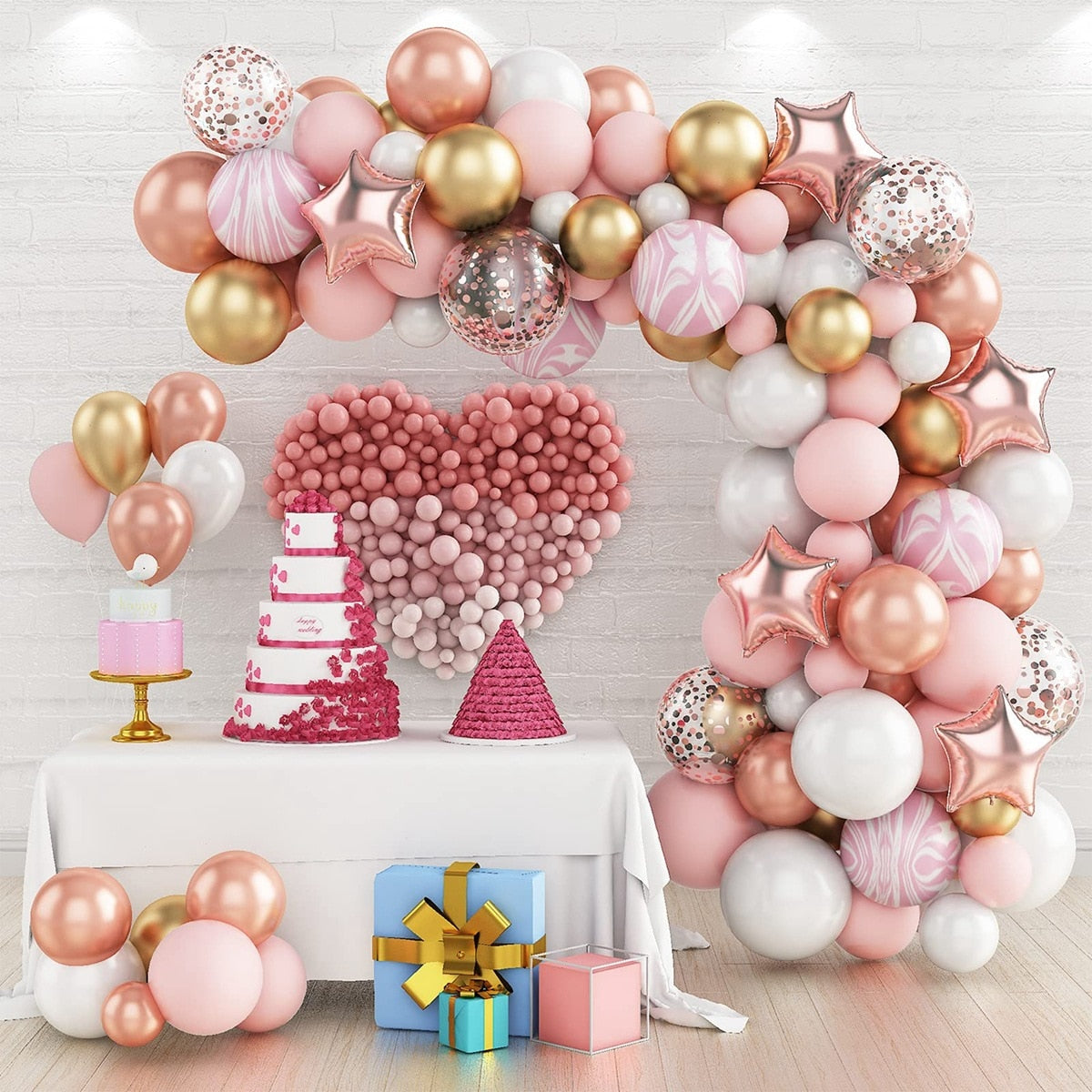 Romantic Balloon Garland Arch Kit Macaron Pink Gold Confetti Latex Balloons Set Wedding Birthday Party Decorations PartyDecorHQ