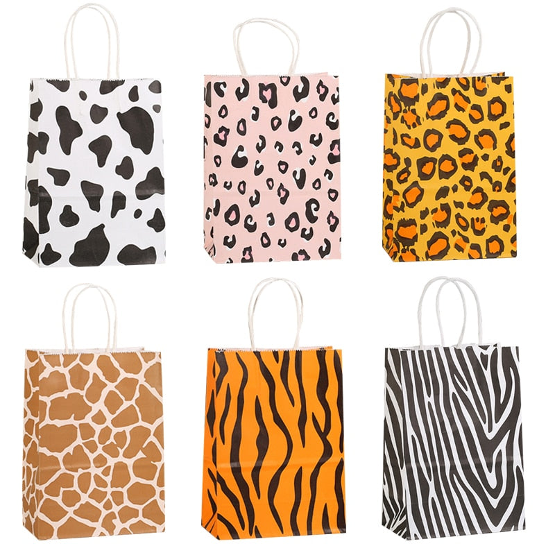 pcs Paper Tote Bag Zebra Tiger Floral Candy Gifts Packing Bags Jungle Birthday Party Decoration Baby Shower Wedding Supplies 