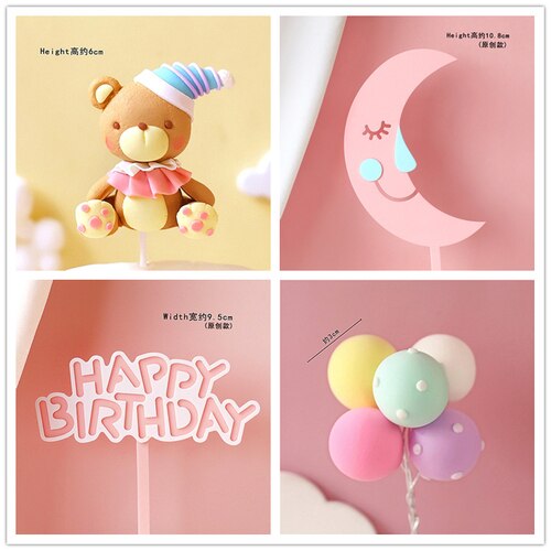 Cartoon Lovely Bear Birthday Party Star Moon Cake Topper Child Theme Baby Dessert Decoration Baking Cakes 