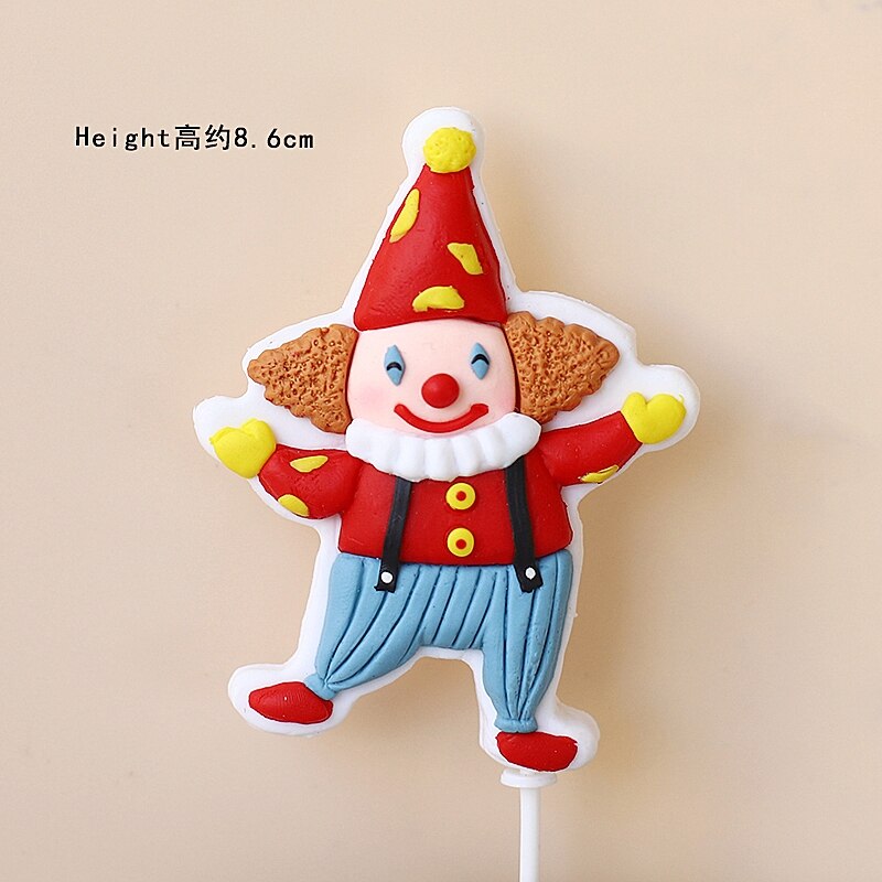 Circus Monkey Clown Elephant Clay Cake Decoration Hollow Star Ball Happy Birthday Cake Topper for Boy Girl Baking Supplies Gifts PartyDecorHQ