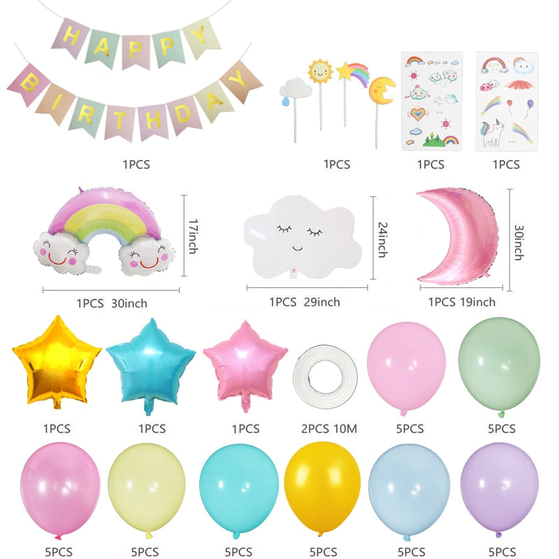 Sky Theme Pastel Balloon Arch Kit Star Rainbow Clouds Moon Sun Happy Banner Baby Kids Birthday Decoration Girl Inflatable Party Decorations