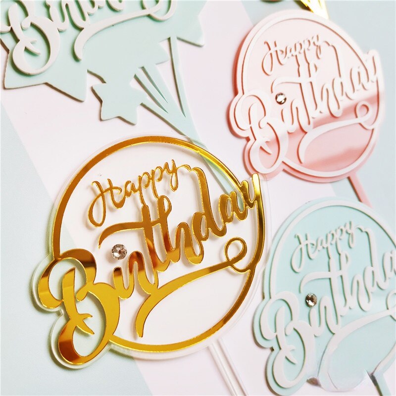 New Acrylic Diamond Happy Birthday Cake Topper Dessert Decoration Party Baby Shower Gift 