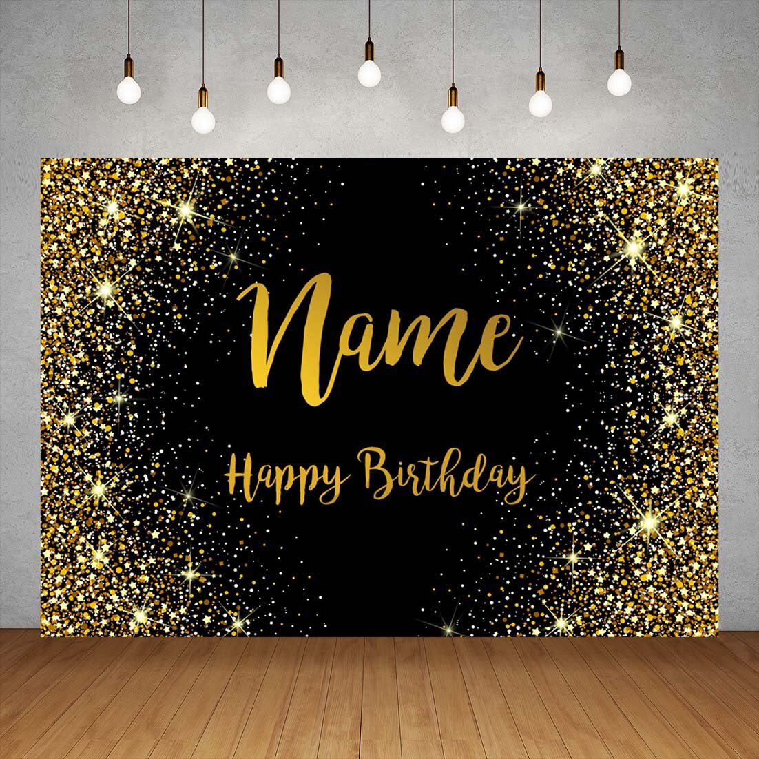 Birthday Black Golden Glitter Custom Name Photography Backgrounds Vinyl Backdrop Children Party Banner Anniversary Photocall 