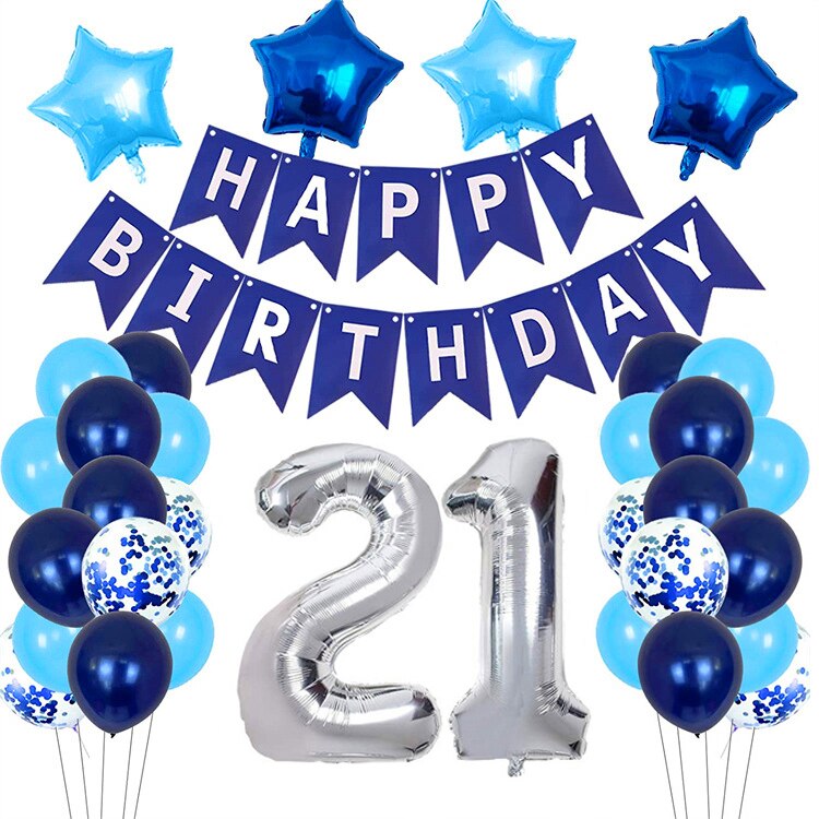 Years Old Birthday Party Decoration Blue Latex Balloon Kit Banner Foil Number Balloons Boys 