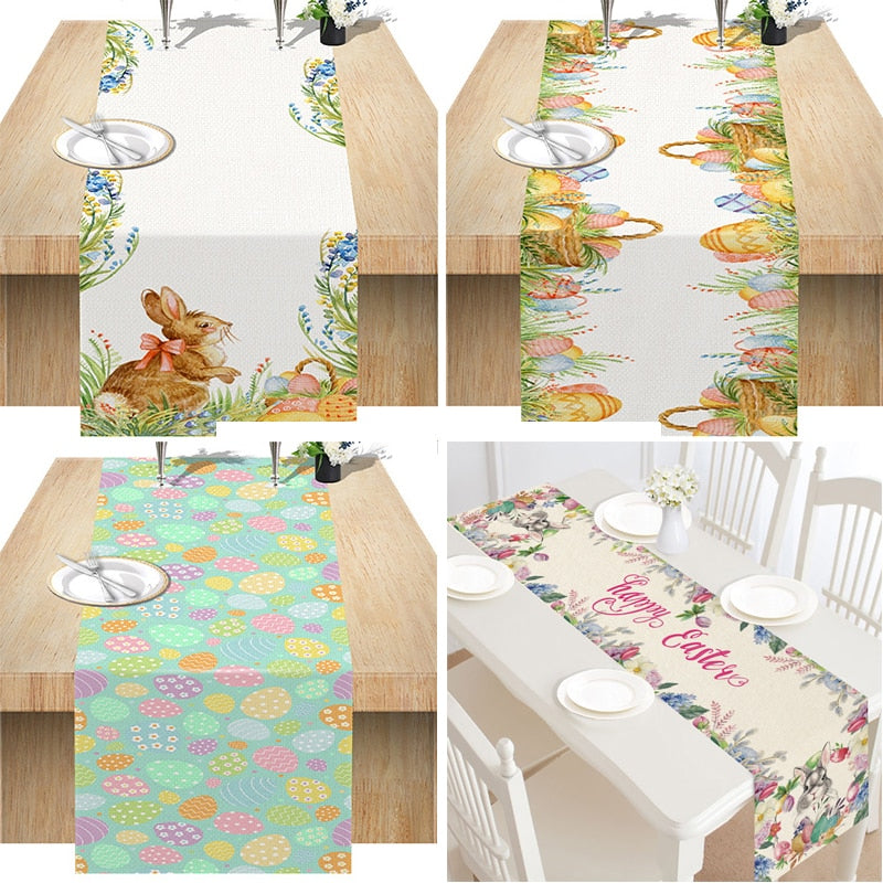 pc Easter Eggs Bunny Printed Table Runner Tablecloth Happy Party Decoration Home Rabbit Flag Deco 