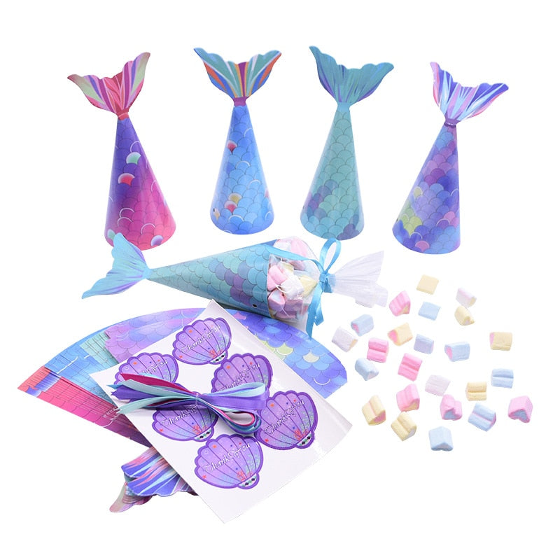 pcs/set Mermaid Tail Paper Candy Box Popcorn Cookie Bag Birthday Party Gifts Packaging Decor Baby Shower Supplies 