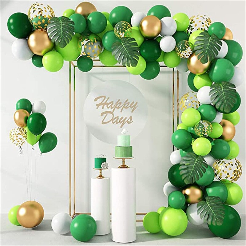 pcs Jungle Party Balloons Garland Arch Kit Green White Metallic Ballon Birthday Decoration Baby Shower Globes Inflatable Decorations