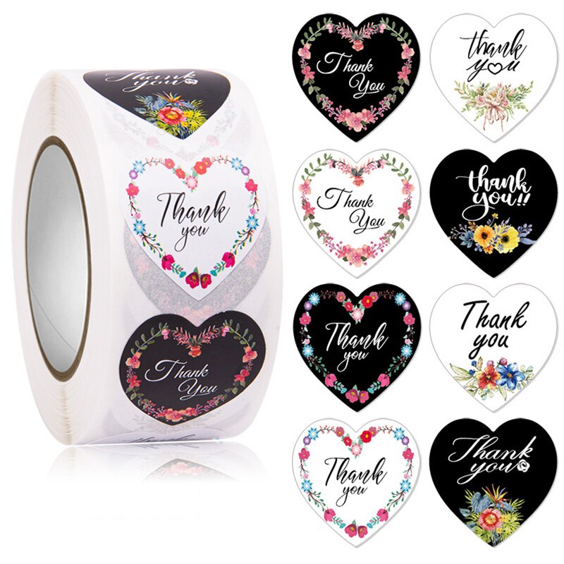 500pcs Thank You Stickers Heart Shape Kraft Paper Business Stickers Bag Sealing Wedding Birthday Party Gifts Packaging Supplies PartyDecorHQ