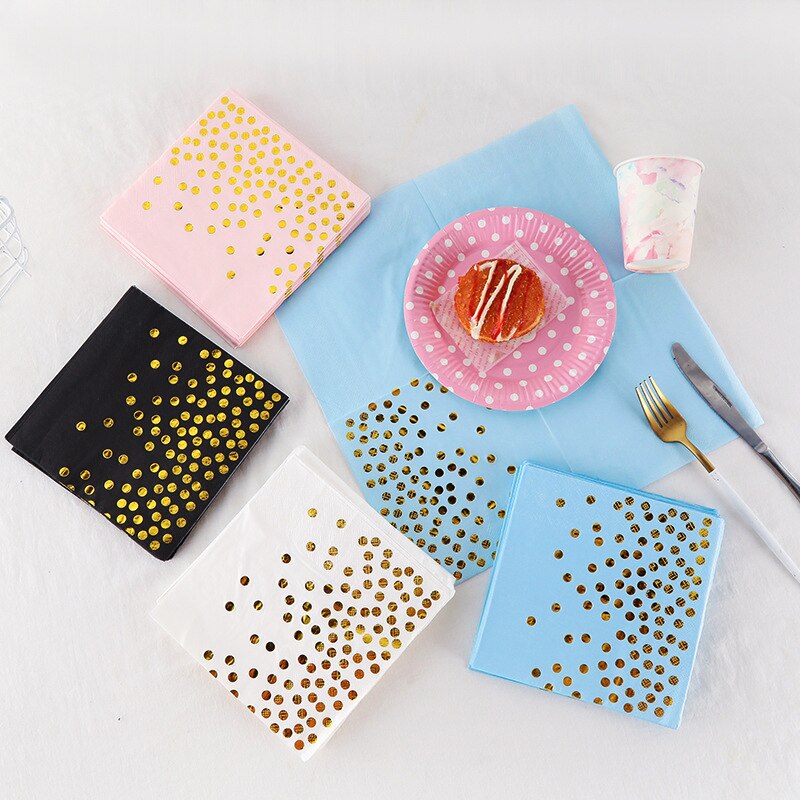 pcs Bronzing Dot Napkins Black Pink White Paper Towels Tissue Wedding Birthday Party Decoration Handkerchiefs Table Decor 