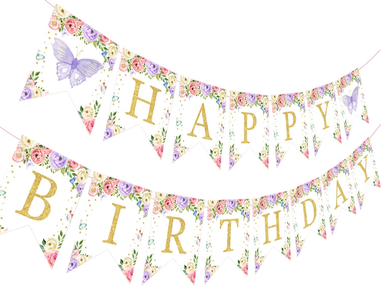 Butterfly Theme Party Decorations Happy Birthday Butterfly Floral Banner for 1st 2nd 3rd Birthday Party Supplies PartyDecorHQ