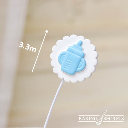 Gender Reveal Cake Decoration Blue Pink Baby Boy Girl Toppers Bottle Stroller Happy Birthday Cupcake Topper Baking 