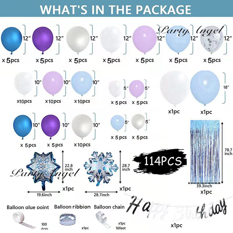 Frozen elsa Snowflakes Foil Balloons Garland Arch Happy Birthday Banner Baby Shower Baptism Party Globos Kids Toy Gifts Girls Inflatable Decorations