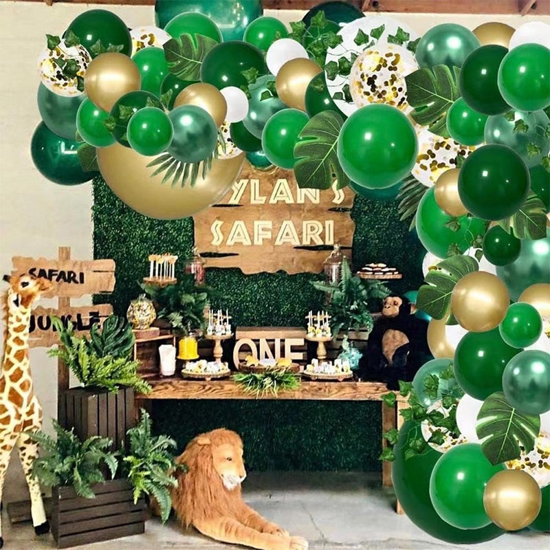 76Pcs Jungle Safari Garland Balloons Arch Kit Wild One Birthday Party Decor Baby Shower Globos Artificial Leaf Confetti Balloon PartyDecorHQ