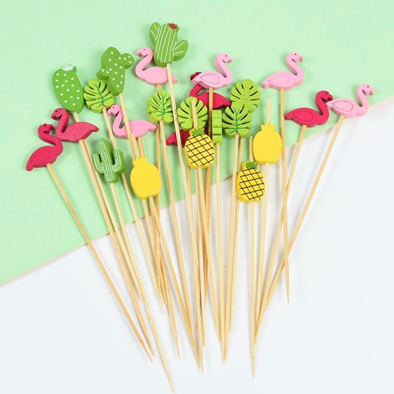 pcs Flamingo Cactus Food Picks Hawaii Summer Party Fruit Fork Cake Dessert Cocktail Toothpick Wedding Birthday Bar Supplies 