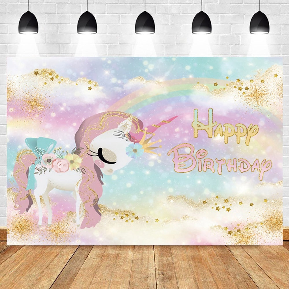 Rainbow Unicorn Backdrop Newborn Baby Shower Birthday Party Decor Photography Background Photophone Studio Shoots Photographic 