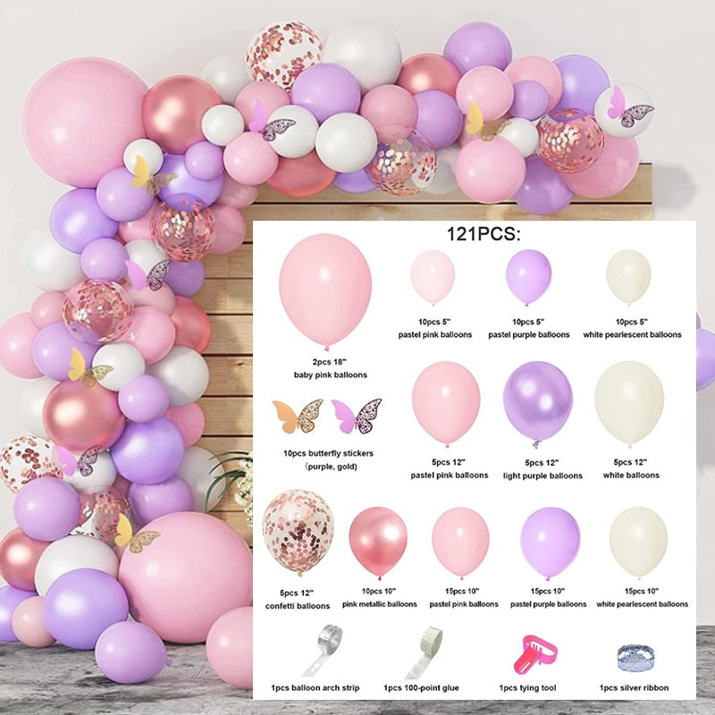 Purple Balloons Garland Arch Kit Light Purple White Gold Confetti Ballons Arch Chain For Girls Birthday Wedding Party Decor PartyDecorHQ