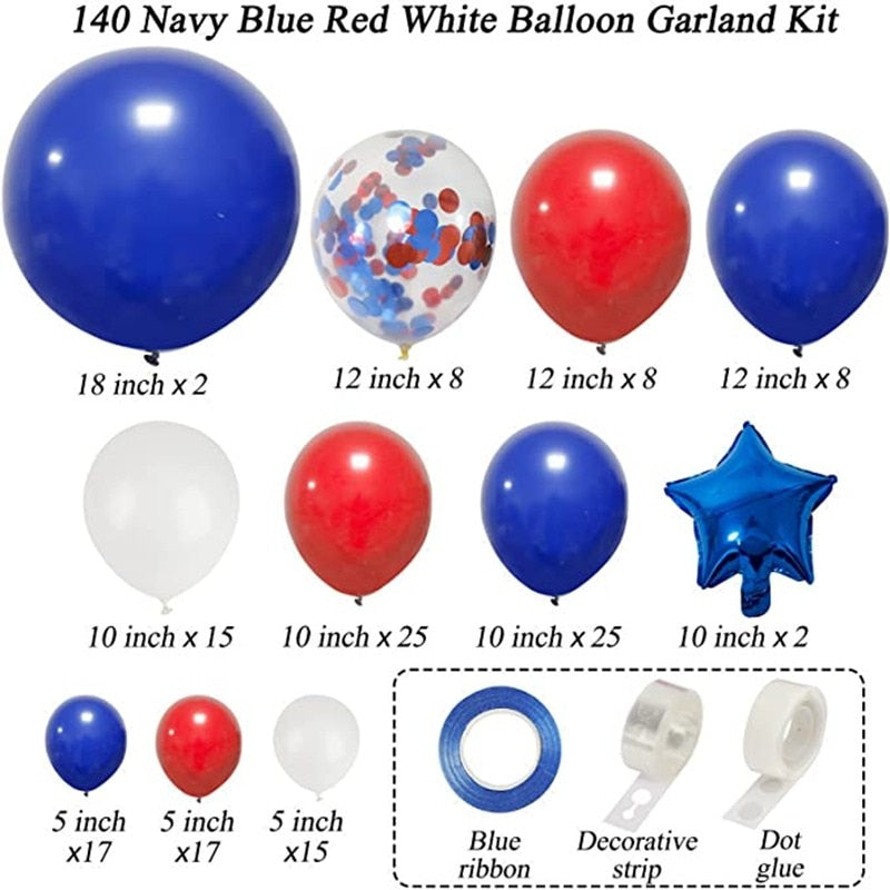 pcs Red White Blue Balloon Garland Arch Kit Nautical Party Baseball th July Independence Day Decorations Inflatable