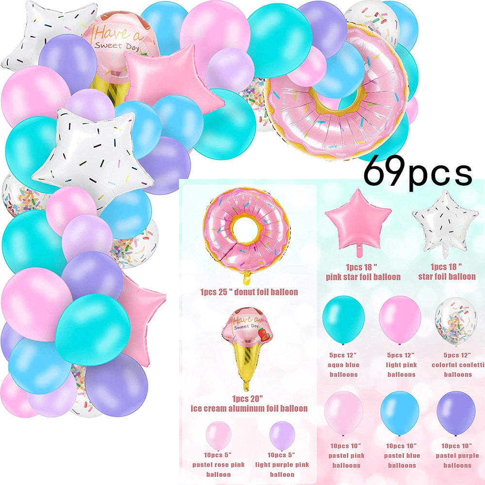 Donut Ice Cream Party Number Balloons Garland Arch Kit Doughnut Backdrop Birthday Photo Props Favor Decorations Supply Inflatable