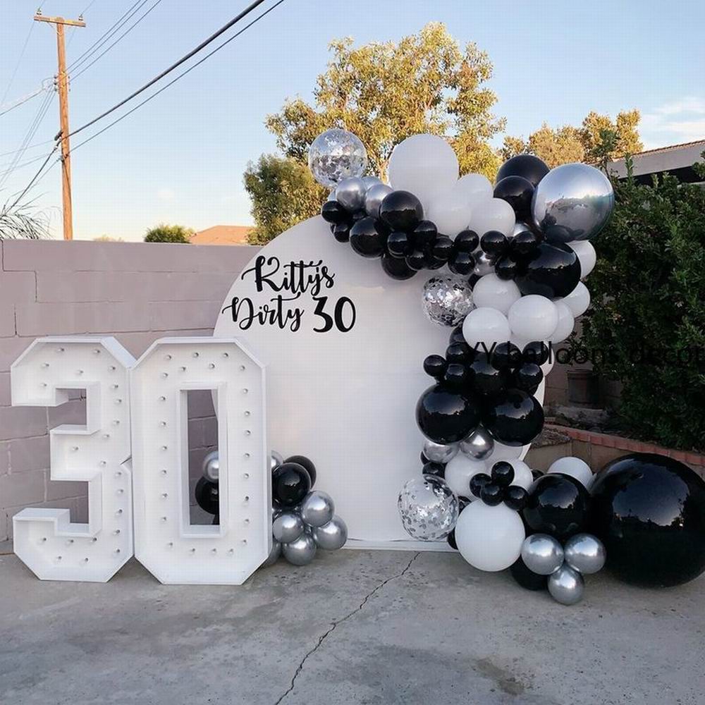 99pcs White Black Balloons Arch Garland Kit Silver Metallic Ballon for Baby Shower Wedding Birthday Anniversary Party Decoration PartyDecorHQ