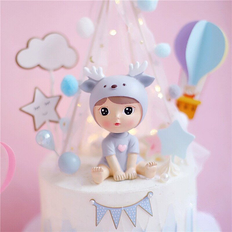 Deer Hairball Baby Tent Girl Boy Happy Birthday Cake Topper for Kids Birthday Party Decoration Baking Supplies Love Gifts PartyDecorHQ