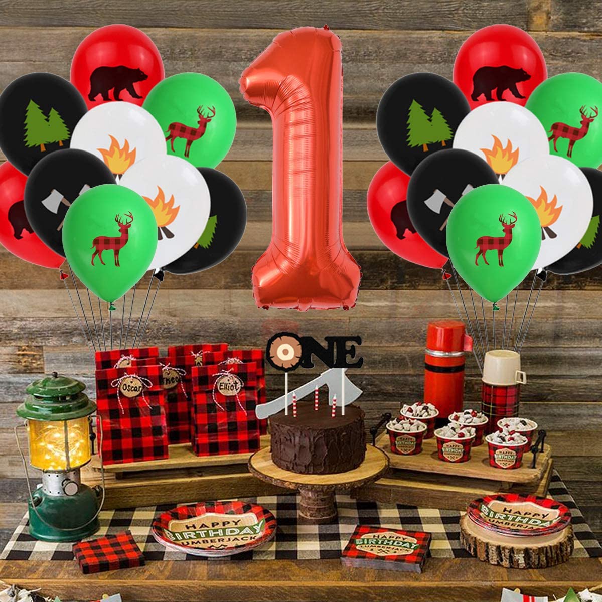 Lumberjack Theme Party Supplies Wild One Foil Balloons Set Cake Topper Boys Girls st Birthday Decoration 