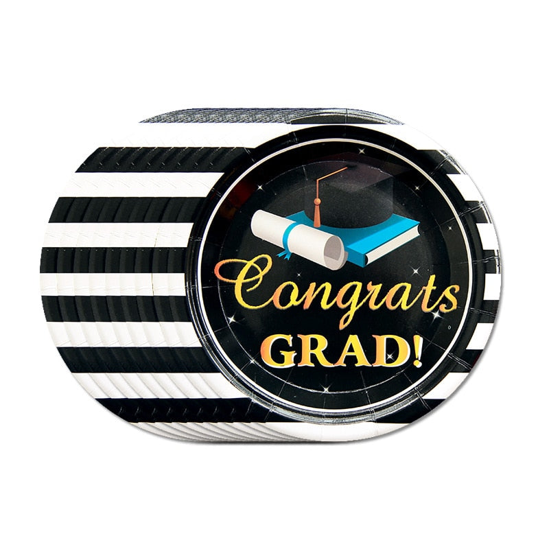 Happy Graduation Party Decoration Set Congrats Grad Tableware Paper Plate Cup Banner Tablecloth Supplies 