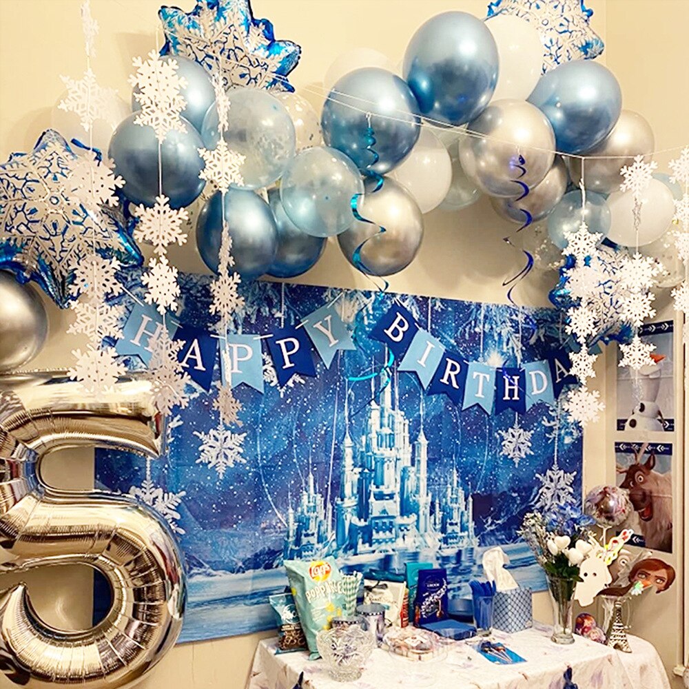 Snowflake Balloon Garland Arch Kit Blue White Latex Background Wedding Birthday Party Decoration Supplies Inflatable Decorations