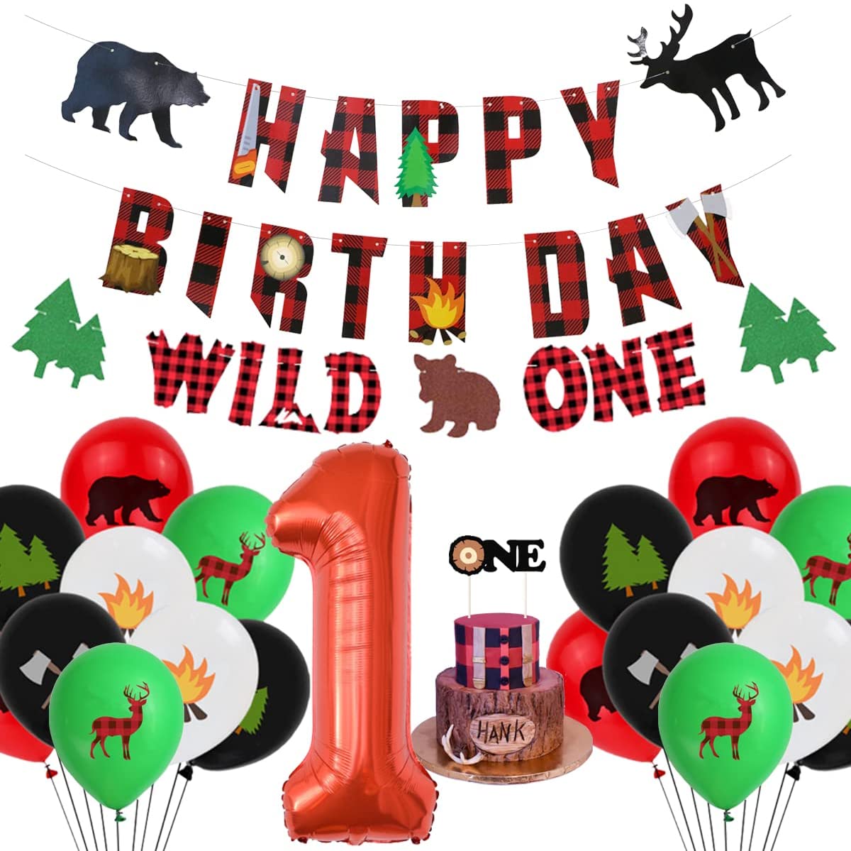 Lumberjack Theme Party Supplies Wild One Foil Balloons Set Cake Topper Boys Girls st Birthday Decoration 