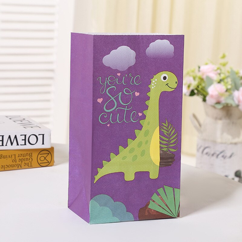 pcs Cartoon Dinosaur Gifts Bags Kraft Paper Candy Cooking Bag Packaging Jungle Birthday Decoration Baby Shower Guests Gift 