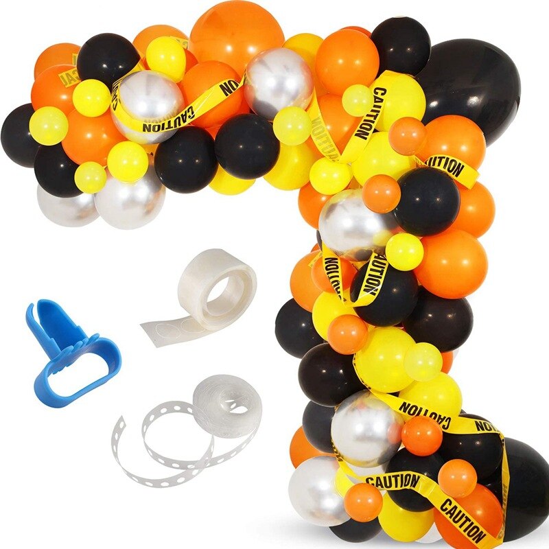 Orange Black Latex Balloon Set Party Garland Decoration Kids Engineering Construction Theme Birthday Supplies Inflatable Decorations